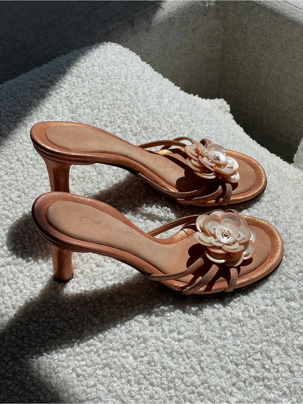 CHANEL Vintage Camellia Shell Sandals